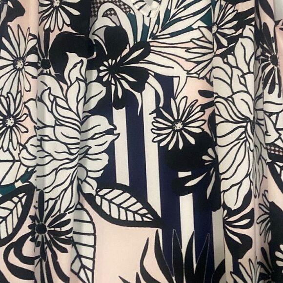 Christian Caliendo Lined Sleeveless Dress Black White Floral Splashes of Color - Picture 7 of 11